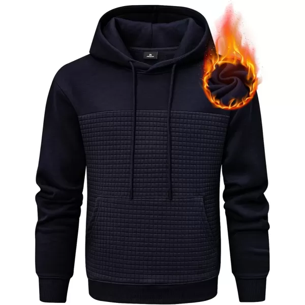 imageJMIERR Mens Hooded Sweatshirt Casual Cotton Long Sleeve Drawstring Fleece Waffle Pullover Hoodies with PocketsNavy Blue