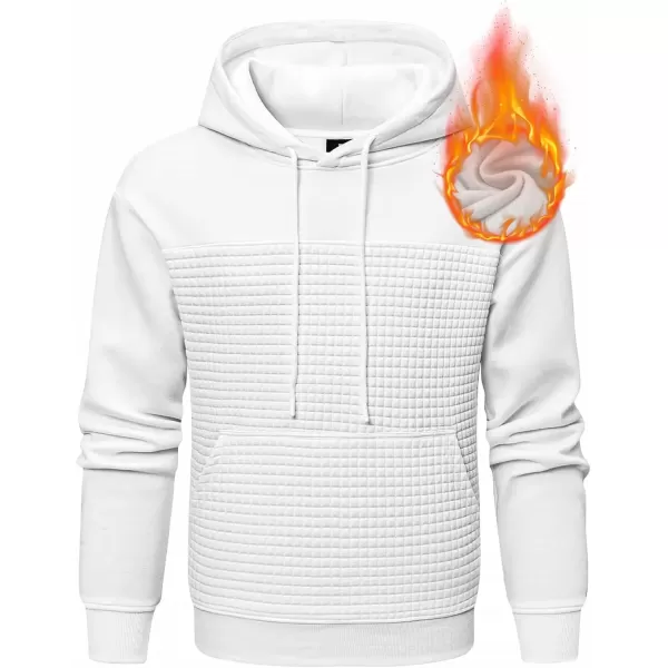 imageJMIERR Mens Hooded Sweatshirt Casual Cotton Long Sleeve Drawstring Fleece Waffle Pullover Hoodies with PocketsWhite