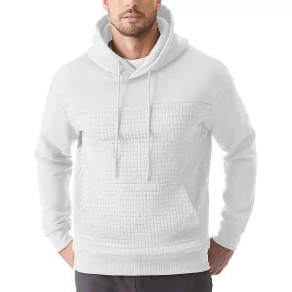 imageJMIERR Mens Hooded Sweatshirt Casual Cotton Long Sleeve Drawstring Fleece Waffle Pullover Hoodies with PocketsWhite