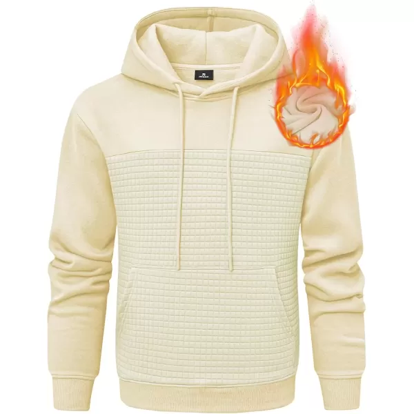 imageJMIERR Mens Hooded Sweatshirt Casual Cotton Long Sleeve Drawstring Fleece Waffle Pullover Hoodies with PocketsZ Beige