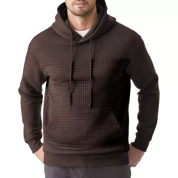 imageJMIERR Mens Hooded Sweatshirt Casual Cotton Long Sleeve Drawstring Fleece Waffle Pullover Hoodies with PocketsZ Dark Brown