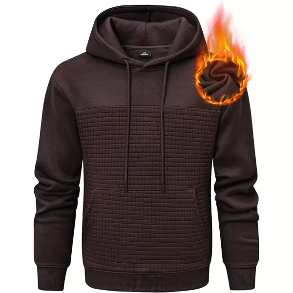 imageJMIERR Mens Hooded Sweatshirt Casual Cotton Long Sleeve Drawstring Fleece Waffle Pullover Hoodies with PocketsZ Dark Brown