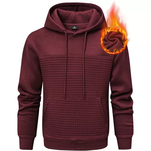 imageJMIERR Mens Hooded Sweatshirt Casual Cotton Long Sleeve Drawstring Fleece Waffle Pullover Hoodies with PocketsZ Red