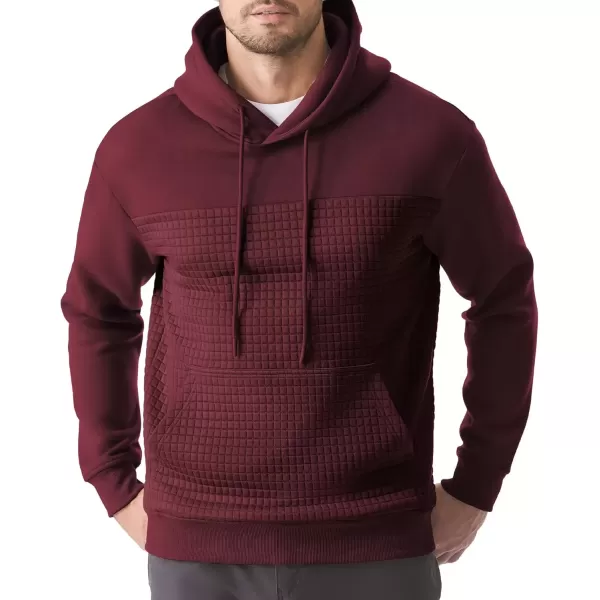 imageJMIERR Mens Hooded Sweatshirt Casual Cotton Long Sleeve Drawstring Fleece Waffle Pullover Hoodies with PocketsZ Red