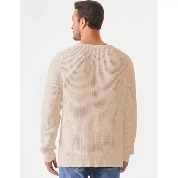 imageJMIERR Mens Crewneck Pullover Sweater Waffle Textured Knitted Sweaters Casual Loose Fit Sweaters with Ribbing EdgeApricot