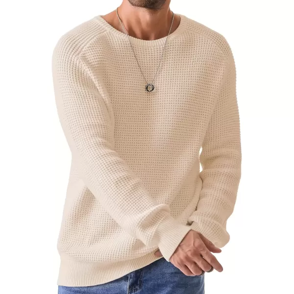 imageJMIERR Mens Crewneck Pullover Sweater Waffle Textured Knitted Sweaters Casual Loose Fit Sweaters with Ribbing EdgeApricot