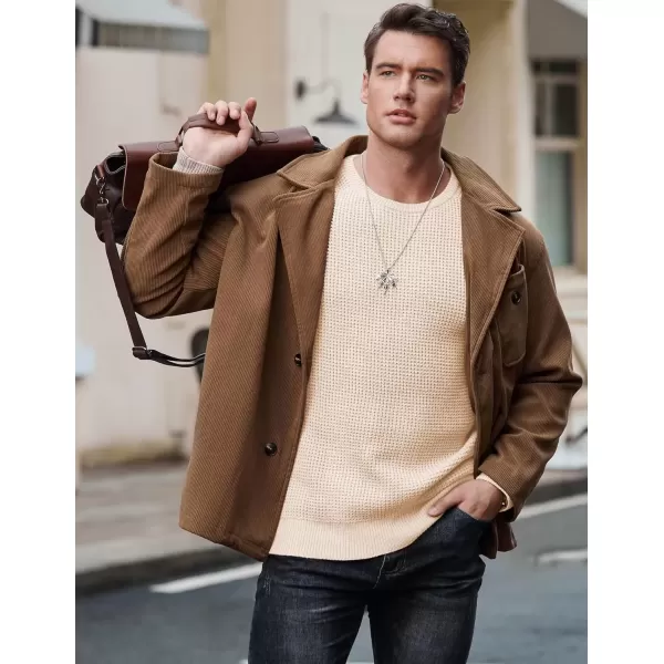 imageJMIERR Mens Crewneck Pullover Sweater Waffle Textured Knitted Sweaters Casual Loose Fit Sweaters with Ribbing EdgeApricot