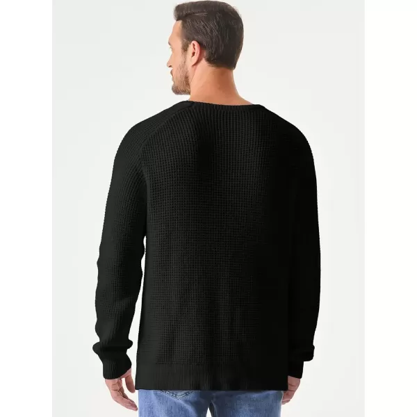 imageJMIERR Mens Crewneck Pullover Sweater Waffle Textured Knitted Sweaters Casual Loose Fit Sweaters with Ribbing EdgeBlack