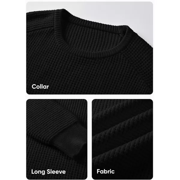 imageJMIERR Mens Crewneck Pullover Sweater Waffle Textured Knitted Sweaters Casual Loose Fit Sweaters with Ribbing EdgeBlack