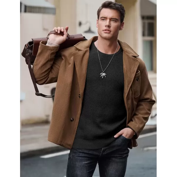 imageJMIERR Mens Crewneck Pullover Sweater Waffle Textured Knitted Sweaters Casual Loose Fit Sweaters with Ribbing EdgeBlack