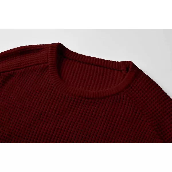imageJMIERR Mens Crewneck Pullover Sweater Waffle Textured Knitted Sweaters Casual Loose Fit Sweaters with Ribbing EdgeBurgundy