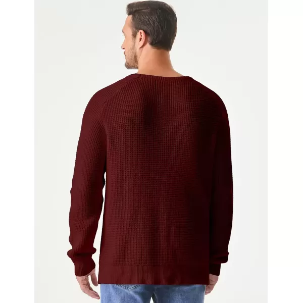 imageJMIERR Mens Crewneck Pullover Sweater Waffle Textured Knitted Sweaters Casual Loose Fit Sweaters with Ribbing EdgeBurgundy
