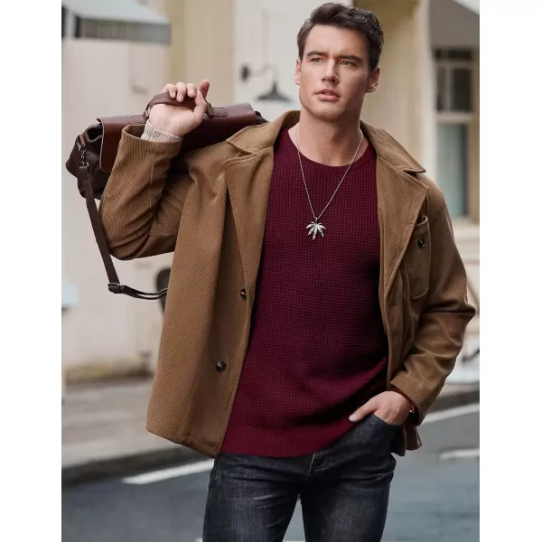 imageJMIERR Mens Crewneck Pullover Sweater Waffle Textured Knitted Sweaters Casual Loose Fit Sweaters with Ribbing EdgeBurgundy