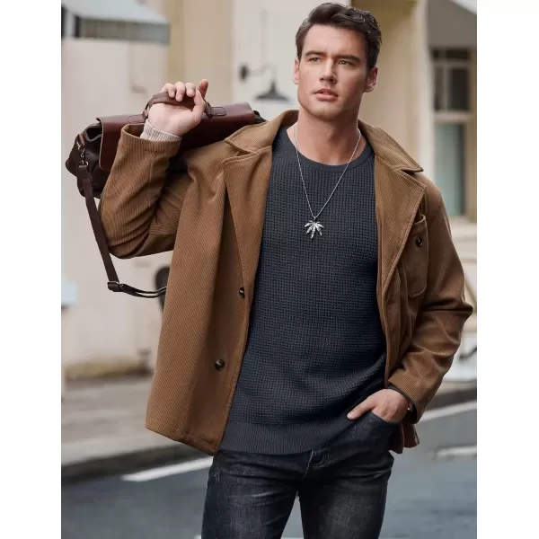 imageJMIERR Mens Crewneck Pullover Sweater Waffle Textured Knitted Sweaters Casual Loose Fit Sweaters with Ribbing EdgeDark Grey