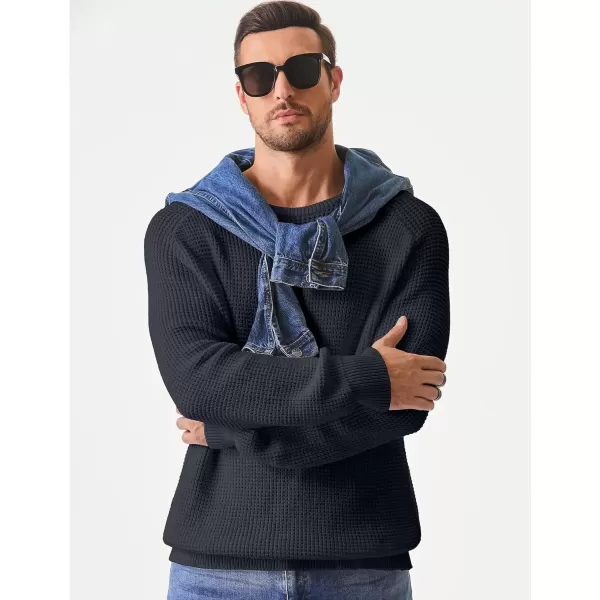 imageJMIERR Mens Crewneck Pullover Sweater Waffle Textured Knitted Sweaters Casual Loose Fit Sweaters with Ribbing EdgeDark Grey