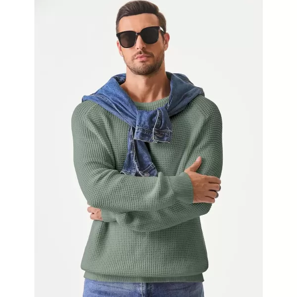 imageJMIERR Mens Crewneck Pullover Sweater Waffle Textured Knitted Sweaters Casual Loose Fit Sweaters with Ribbing EdgeGrass Green
