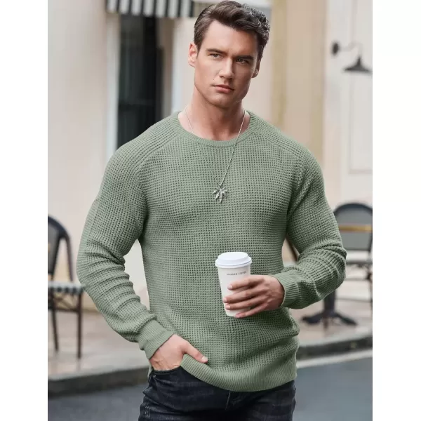 imageJMIERR Mens Crewneck Pullover Sweater Waffle Textured Knitted Sweaters Casual Loose Fit Sweaters with Ribbing EdgeGrass Green
