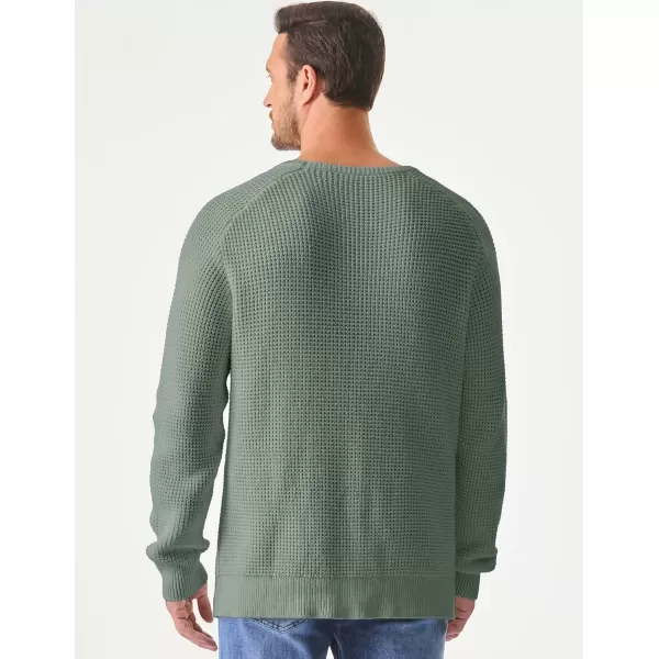 imageJMIERR Mens Crewneck Pullover Sweater Waffle Textured Knitted Sweaters Casual Loose Fit Sweaters with Ribbing EdgeGrass Green