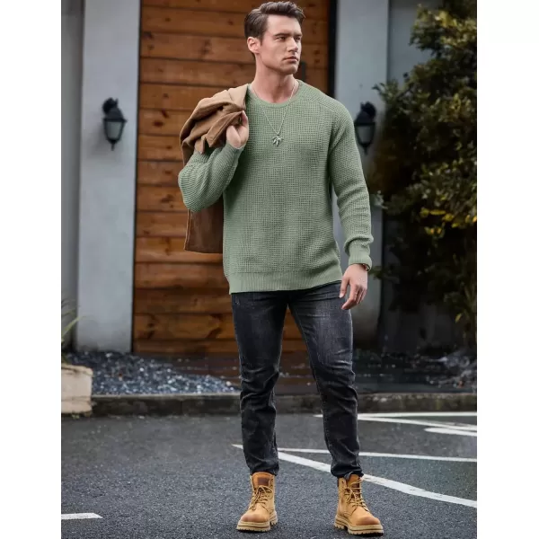imageJMIERR Mens Crewneck Pullover Sweater Waffle Textured Knitted Sweaters Casual Loose Fit Sweaters with Ribbing EdgeGrass Green