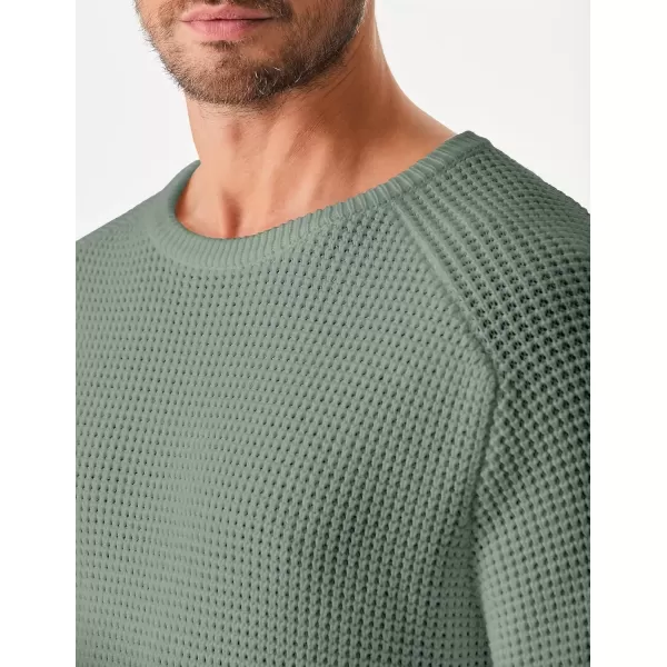 imageJMIERR Mens Crewneck Pullover Sweater Waffle Textured Knitted Sweaters Casual Loose Fit Sweaters with Ribbing EdgeGrass Green