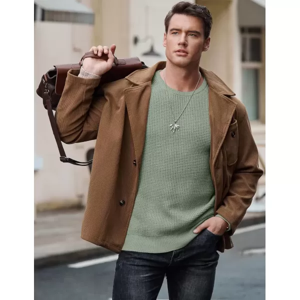 imageJMIERR Mens Crewneck Pullover Sweater Waffle Textured Knitted Sweaters Casual Loose Fit Sweaters with Ribbing EdgeGrass Green