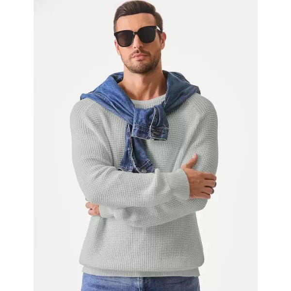 imageJMIERR Mens Crewneck Pullover Sweater Waffle Textured Knitted Sweaters Casual Loose Fit Sweaters with Ribbing EdgeGray