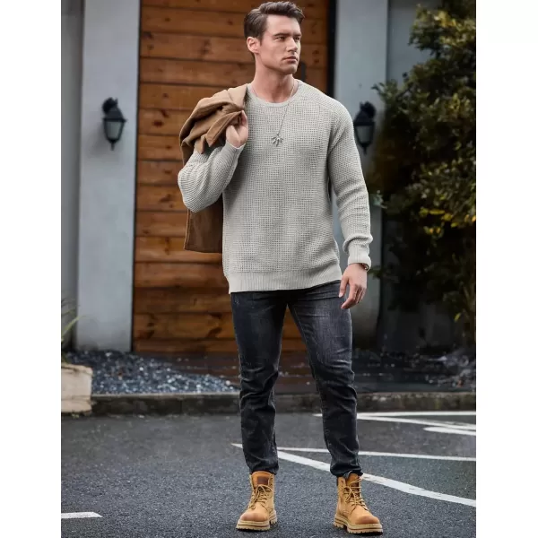 imageJMIERR Mens Crewneck Pullover Sweater Waffle Textured Knitted Sweaters Casual Loose Fit Sweaters with Ribbing EdgeGray