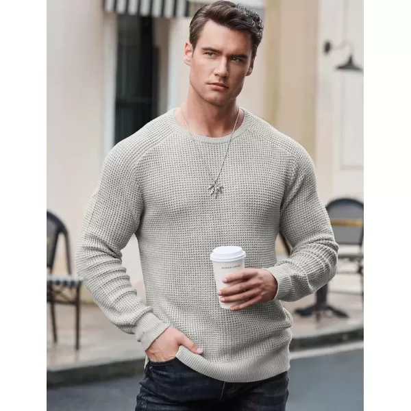 imageJMIERR Mens Crewneck Pullover Sweater Waffle Textured Knitted Sweaters Casual Loose Fit Sweaters with Ribbing EdgeGray
