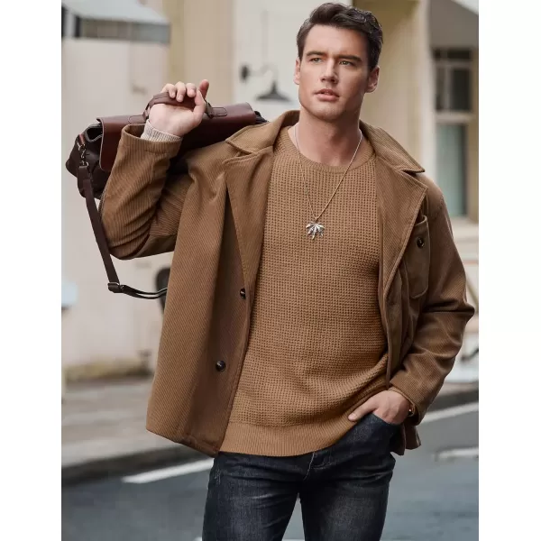imageJMIERR Mens Crewneck Pullover Sweater Waffle Textured Knitted Sweaters Casual Loose Fit Sweaters with Ribbing EdgeKhaki