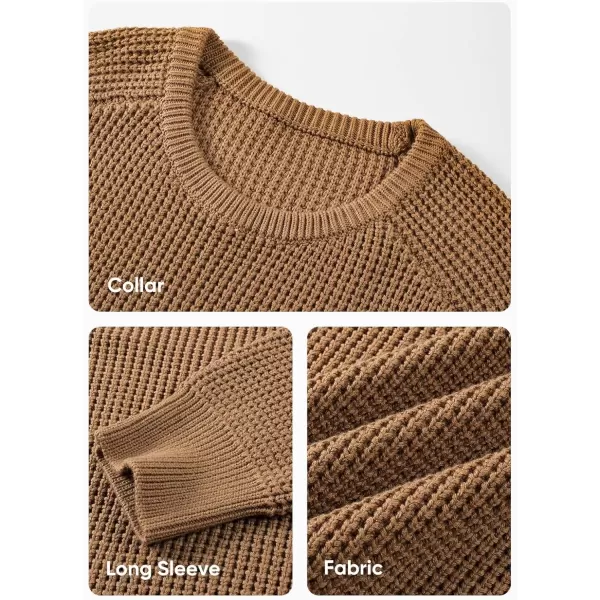 imageJMIERR Mens Crewneck Pullover Sweater Waffle Textured Knitted Sweaters Casual Loose Fit Sweaters with Ribbing EdgeKhaki