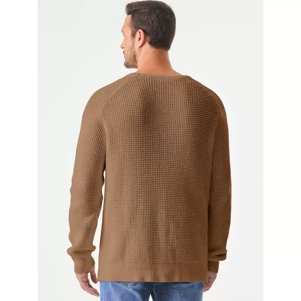 imageJMIERR Mens Crewneck Pullover Sweater Waffle Textured Knitted Sweaters Casual Loose Fit Sweaters with Ribbing EdgeKhaki