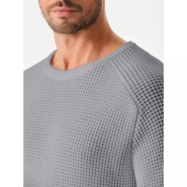 imageJMIERR Mens Crewneck Pullover Sweater Waffle Textured Knitted Sweaters Casual Loose Fit Sweaters with Ribbing EdgeLight Grey