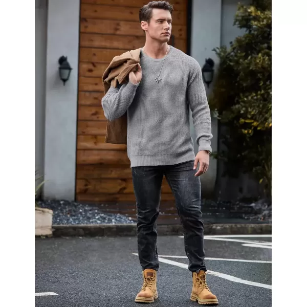 imageJMIERR Mens Crewneck Pullover Sweater Waffle Textured Knitted Sweaters Casual Loose Fit Sweaters with Ribbing EdgeLight Grey
