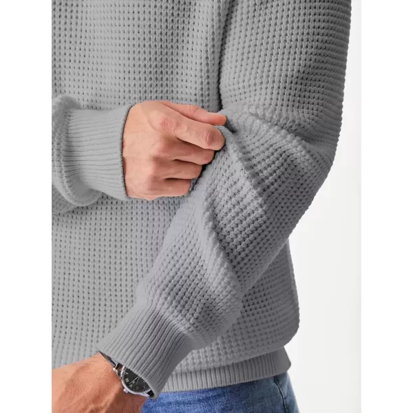 imageJMIERR Mens Crewneck Pullover Sweater Waffle Textured Knitted Sweaters Casual Loose Fit Sweaters with Ribbing EdgeLight Grey