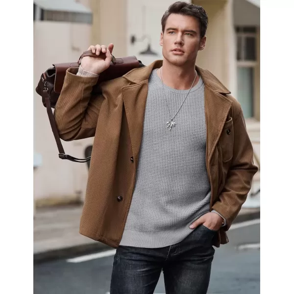 imageJMIERR Mens Crewneck Pullover Sweater Waffle Textured Knitted Sweaters Casual Loose Fit Sweaters with Ribbing EdgeLight Grey