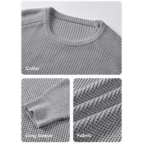 imageJMIERR Mens Crewneck Pullover Sweater Waffle Textured Knitted Sweaters Casual Loose Fit Sweaters with Ribbing EdgeLight Grey