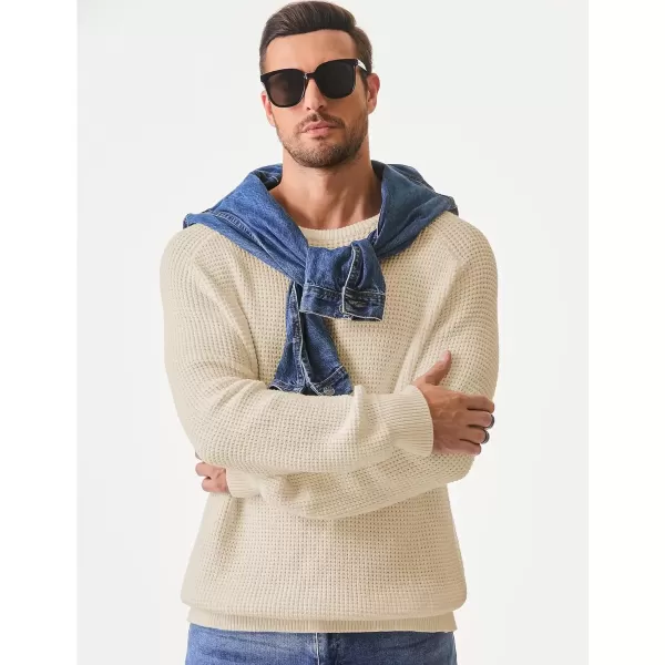 imageJMIERR Mens Crewneck Pullover Sweater Waffle Textured Knitted Sweaters Casual Loose Fit Sweaters with Ribbing EdgeLight Khaki