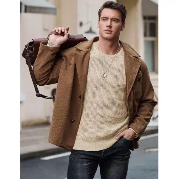 imageJMIERR Mens Crewneck Pullover Sweater Waffle Textured Knitted Sweaters Casual Loose Fit Sweaters with Ribbing EdgeLight Khaki