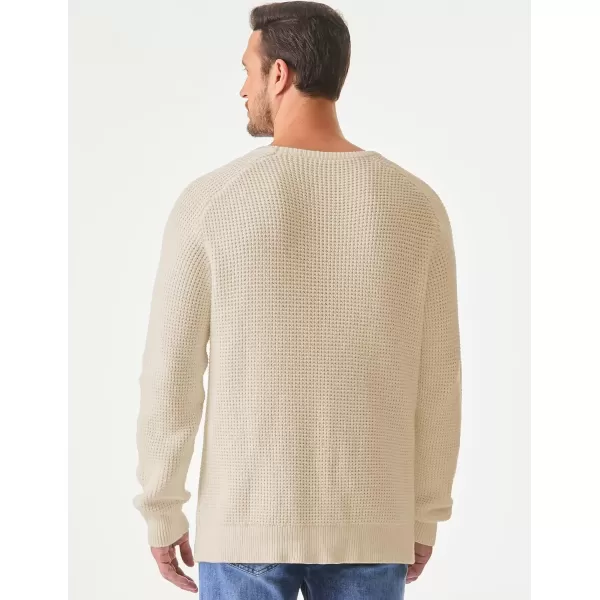 imageJMIERR Mens Crewneck Pullover Sweater Waffle Textured Knitted Sweaters Casual Loose Fit Sweaters with Ribbing EdgeLight Khaki
