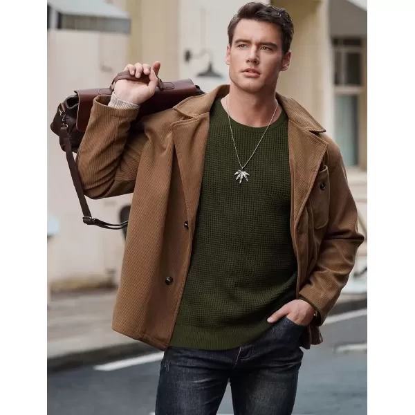 imageJMIERR Mens Crewneck Pullover Sweater Waffle Textured Knitted Sweaters Casual Loose Fit Sweaters with Ribbing EdgeMoss Green