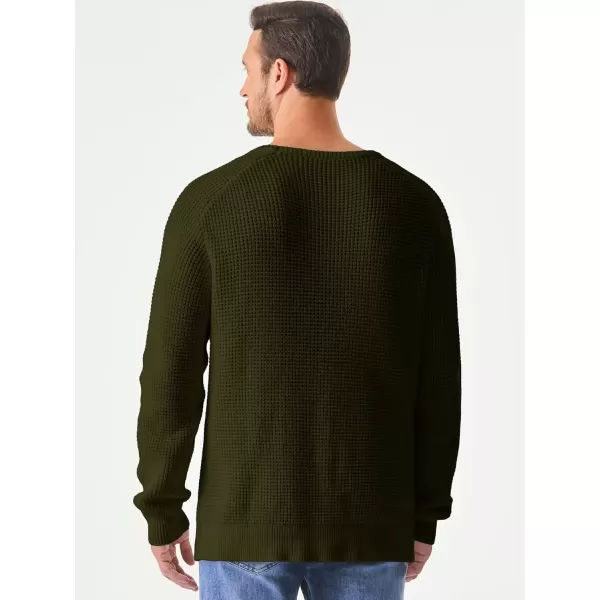 imageJMIERR Mens Crewneck Pullover Sweater Waffle Textured Knitted Sweaters Casual Loose Fit Sweaters with Ribbing EdgeMoss Green