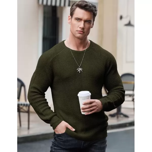 imageJMIERR Mens Crewneck Pullover Sweater Waffle Textured Knitted Sweaters Casual Loose Fit Sweaters with Ribbing EdgeMoss Green