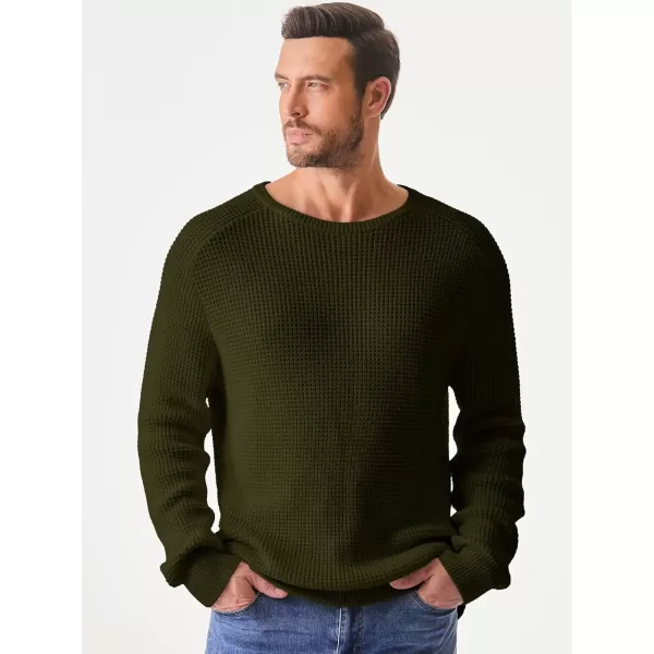 imageJMIERR Mens Crewneck Pullover Sweater Waffle Textured Knitted Sweaters Casual Loose Fit Sweaters with Ribbing EdgeMoss Green