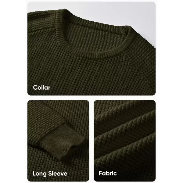 imageJMIERR Mens Crewneck Pullover Sweater Waffle Textured Knitted Sweaters Casual Loose Fit Sweaters with Ribbing EdgeMoss Green
