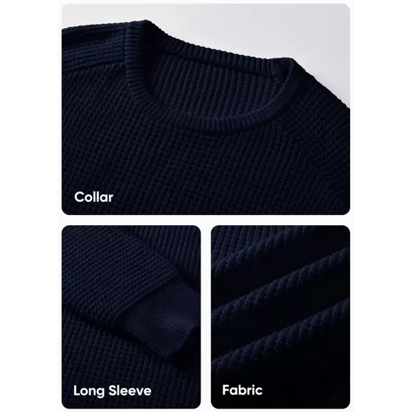 imageJMIERR Mens Crewneck Pullover Sweater Waffle Textured Knitted Sweaters Casual Loose Fit Sweaters with Ribbing EdgeNavy Blue