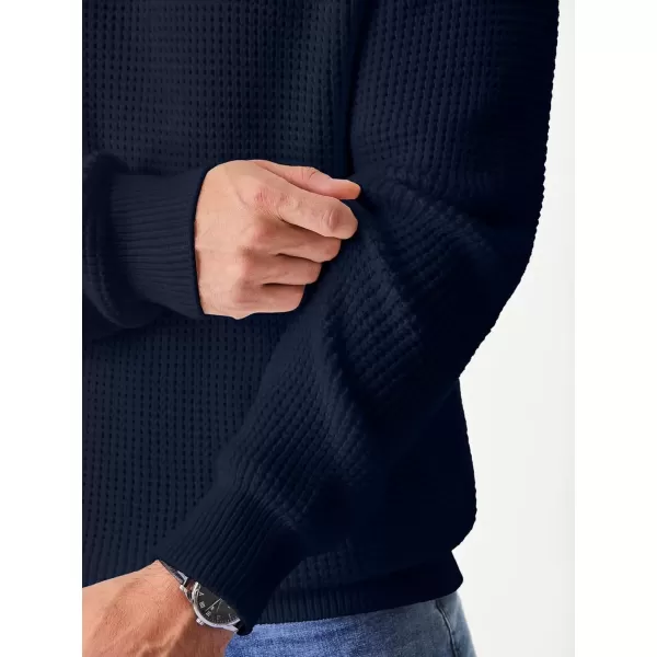 imageJMIERR Mens Crewneck Pullover Sweater Waffle Textured Knitted Sweaters Casual Loose Fit Sweaters with Ribbing EdgeNavy Blue