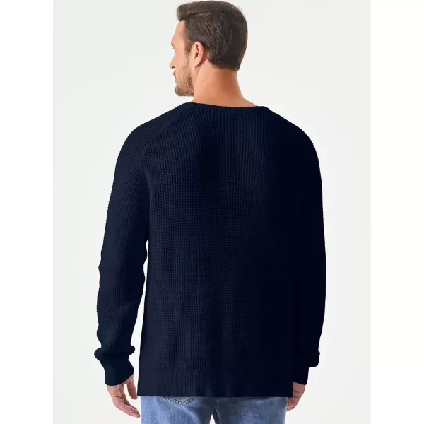 imageJMIERR Mens Crewneck Pullover Sweater Waffle Textured Knitted Sweaters Casual Loose Fit Sweaters with Ribbing EdgeNavy Blue