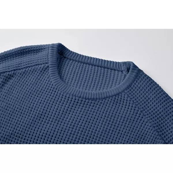 imageJMIERR Mens Crewneck Pullover Sweater Waffle Textured Knitted Sweaters Casual Loose Fit Sweaters with Ribbing EdgePrussian Blue