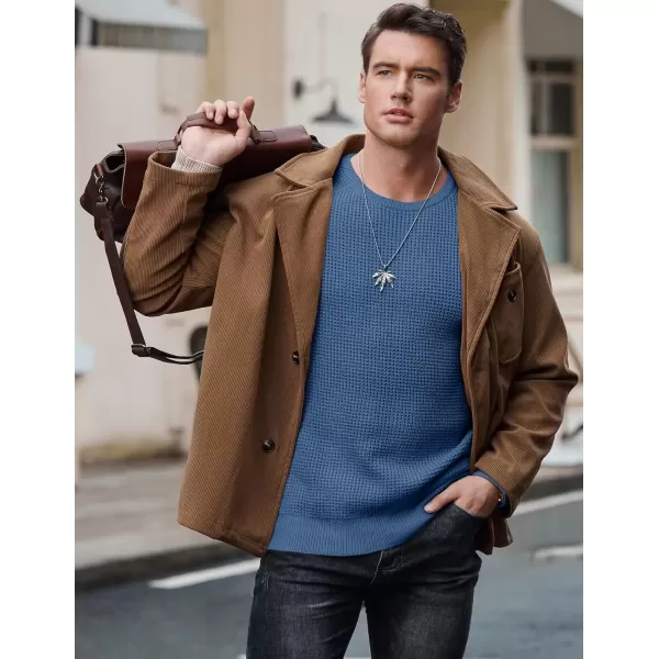 imageJMIERR Mens Crewneck Pullover Sweater Waffle Textured Knitted Sweaters Casual Loose Fit Sweaters with Ribbing EdgePrussian Blue