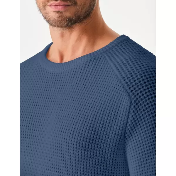 imageJMIERR Mens Crewneck Pullover Sweater Waffle Textured Knitted Sweaters Casual Loose Fit Sweaters with Ribbing EdgePrussian Blue